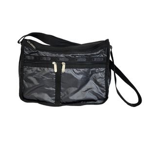 LeSportsac Gunmetal Charcoal Black Deluxe Everyday Messenger Crossbody Bag